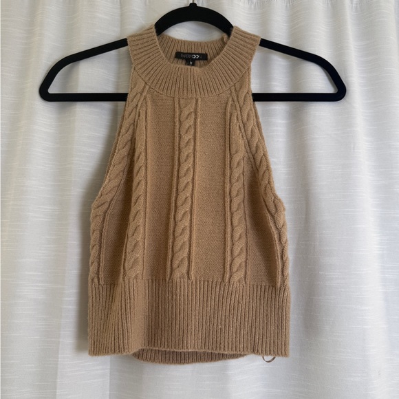 Papermoon Cable Knit Halter Crop Top Beige Open Back Sweater Tank | NWT Size M - Picture 4 of 12